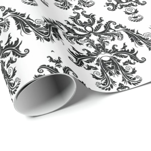 Schwarz-weißes Damask Geschenkpapier schwarz (Rolleneckpunkt)