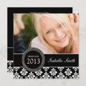 SCHWARZ-WEISSES DAMASK-GRADUAT-PARTY EINLADUNG (Vorne/Hinten)