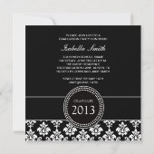 SCHWARZ-WEISSES DAMASK-GRADUAT-PARTY EINLADUNG (Rückseite)