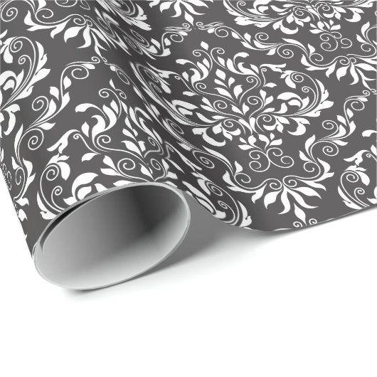 Schwarz-weißes Damask-Muster Geschenkpapier (Rolleneckpunkt)