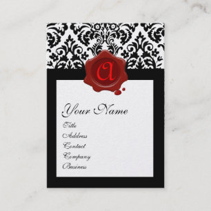 SCHWARZ-WEISSES DAMASK RED WAX SIEGEL MONOGRAMM VISITENKARTE