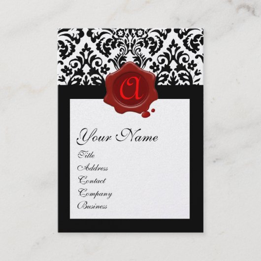 SCHWARZ-WEISSES DAMASK RED WAX SIEGEL MONOGRAMM VISITENKARTE (Vorderseite)