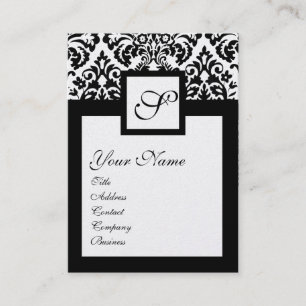 SCHWARZ-WEISSES DAMASK SQUARE MONOGRAM, Champagner Visitenkarte