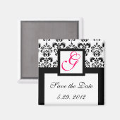 SCHWARZ-WEISSES DAMASK SQUARE-MONOGRAMM Save the D Magnet (Vorderseite/Rückseite)