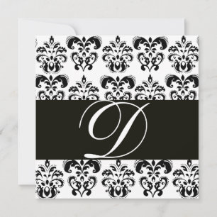 SCHWARZ-WEIßES DAMAST-MONOGRAMM EINLADUNG