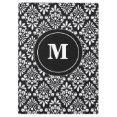 Schwarz-weißes Damast-Monogramm-Klemmbrett Klemmbrett (Rückseite)