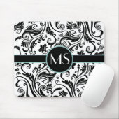 Schwarz-weißes Damast-Monogramm Mousepad (Mit Mouse)