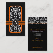Schwarz-weißes Damastorange-Monogramm Visitenkarte (Vorne/Hinten)