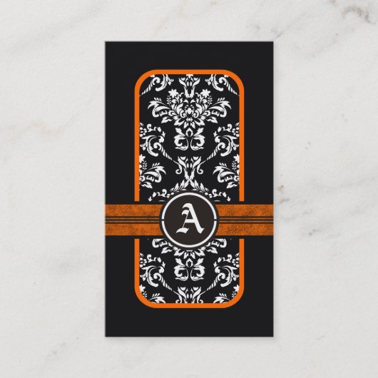 Schwarz-weißes Damastorange-Monogramm Visitenkarte (Vorderseite)