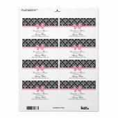 Schwarz, weißes Damaswasser-Etikett Rosa Bogen (Vorne)