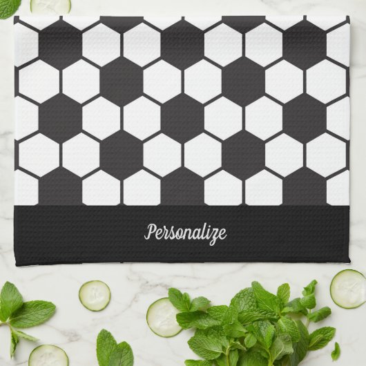 Schwarz-weißes Design des Fußballball-Musters Geschirrtuch (Gefaltet)