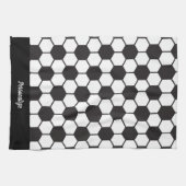 Schwarz-weißes Design des Fußballball-Musters Geschirrtuch (Horizontal)