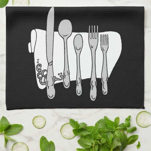 Schwarz-weißes Design von Silverware Handtuch (Gefaltet)