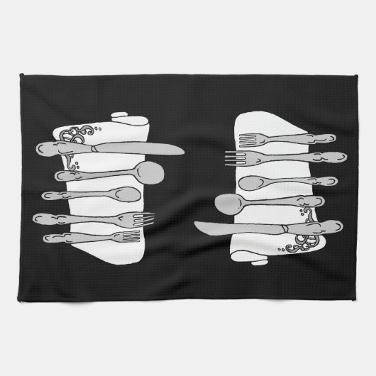 Schwarz-weißes Design von Silverware Handtuch (Horizontal)