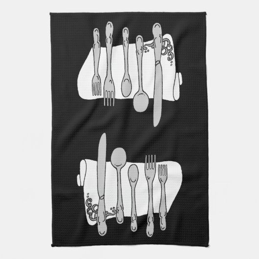 Schwarz-weißes Design von Silverware Handtuch (Vertikal)