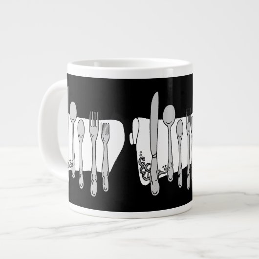 Schwarz-weißes Design von Silverware Jumbo-Tasse (Vorderseite Links)