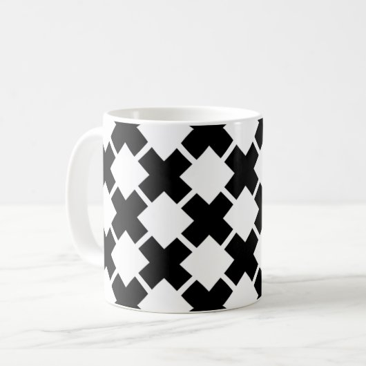 Schwarz-weißes Diagonal-Rustikales Linienmuster Kaffeetasse (Vorderseite Links)