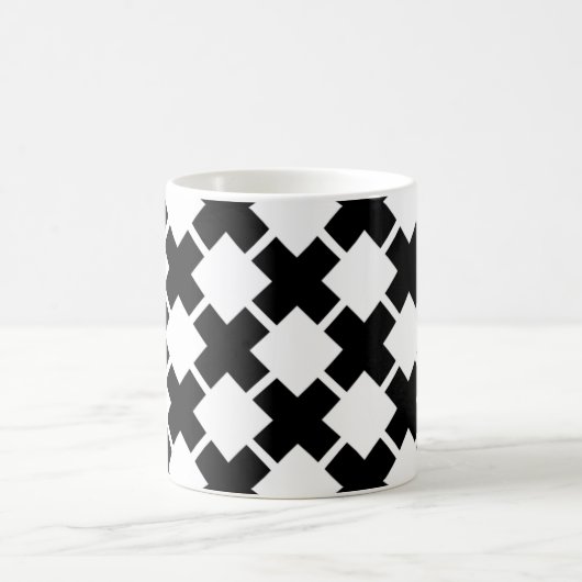 Schwarz-weißes Diagonal-Rustikales Linienmuster Kaffeetasse (Mittel)