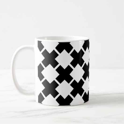 Schwarz-weißes Diagonal-Rustikales Linienmuster Kaffeetasse (Links)