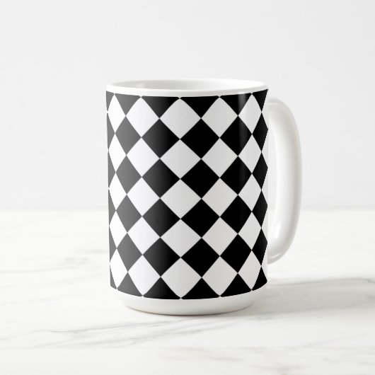 Schwarz-weißes Diamant-Karomuster Kaffeetasse (VorderseiteRechts)