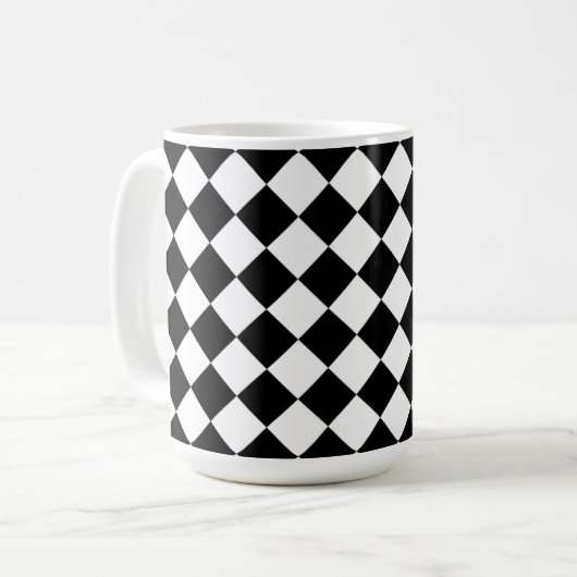 Schwarz-weißes Diamant-Karomuster Kaffeetasse (Vorderseite Links)