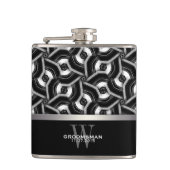 Schwarz-weißes Disc-Muster-Trauzeuge-Geschenk Flachmann (Vorderseite)