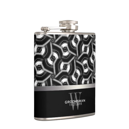 Schwarz-weißes Disc-Muster-Trauzeuge-Geschenk Flachmann (Rechts)