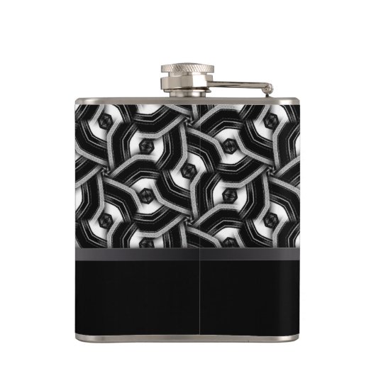 Schwarz-weißes Disc-Muster-Trauzeuge-Geschenk Flachmann (Rückseite)