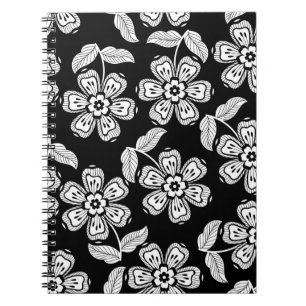 Schwarz-weißes Doodle-Blumenmuster schwarz,abstrak Notizblock