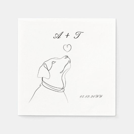 Schwarz-weißes Doodle Couple Wedelmongramm Serviette (Vorderseite)