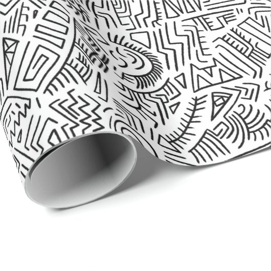 Schwarz-weißes Doodle-Geschenkpapier Geschenkpapier (Rolleneckpunkt)