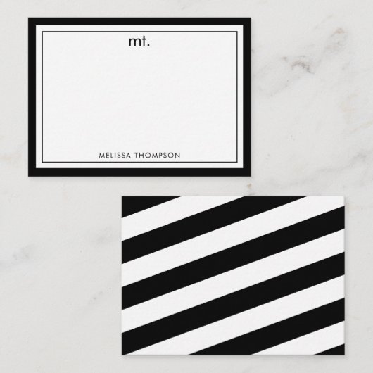 Schwarz-weißes Doppelgrenzenloses modernes Monogra Mitteilungskarte (Vorne/Hinten)