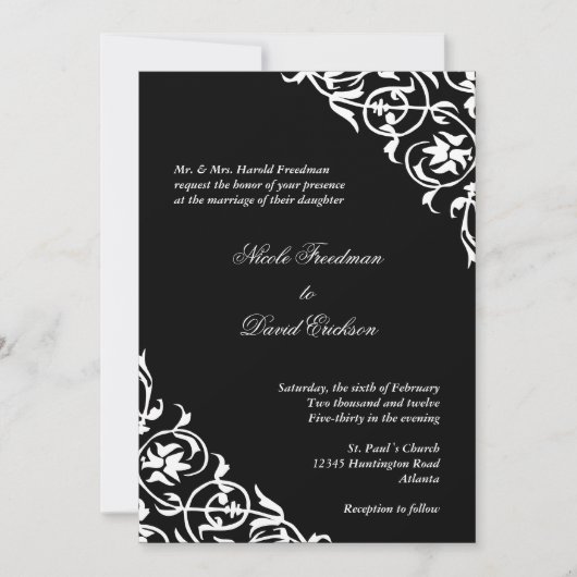 Schwarz-weißes Drehbuch Einladung (Vorderseite)