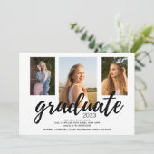 Schwarz-weißes Drei-Foto-Graduierungsparty 2023 Einladung (Stehend Vorderseite)