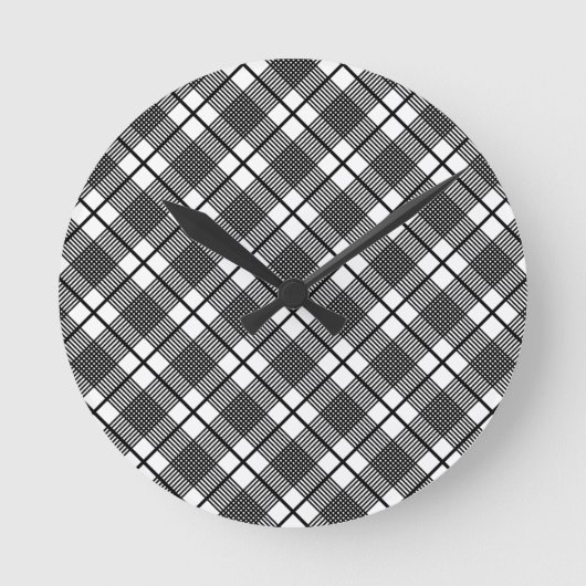 Schwarz-weißes Dünnglas Kariertes Muster Runde Wanduhr (Vorderseite)