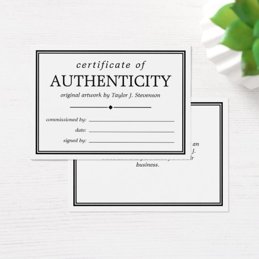 Schwarz-weißes Echtheitszeugnis (Schreibtisch)