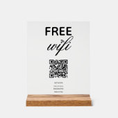 Schwarz-weißes einfaches kostenloses Wi-Fi QR-Code Acrylschild (Vorderseite)