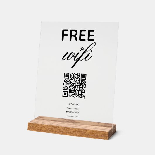 Schwarz-weißes einfaches kostenloses Wi-Fi QR-Code Acrylschild (Winkel)