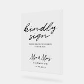 Schwarz-weißes einfaches Skript-Gästebuchsignatur Acrylschild (Winkel)