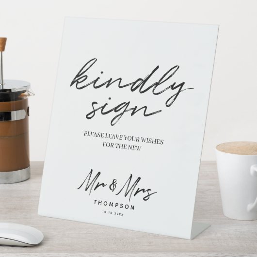 Schwarz-weißes einfaches Skript-Gästebuchsignatur Sockelschild (In Situ)