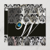 SCHWARZ-WEISSES EISSILK DAMASK MONOGRAM BLAUE SAPP EINLADUNG (Vorne/Hinten)