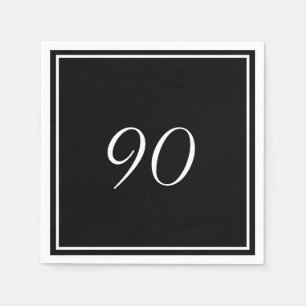 Schwarz-weißes Elegant 90. Geburtstag Serviette