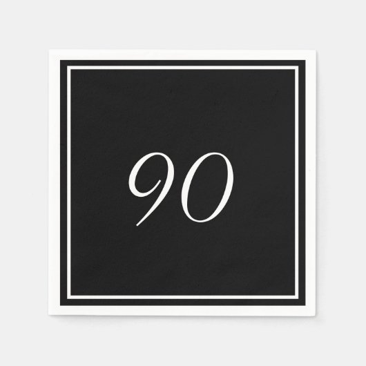 Schwarz-weißes Elegant 90. Geburtstag Serviette (Vorderseite)