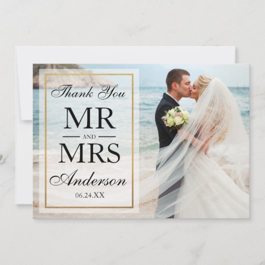 Schwarz-weißes elegantes Foto Dankeskarte (Vorderseite)