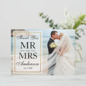 Schwarz-weißes elegantes Foto Dankeskarte (Stehend Vorderseite)