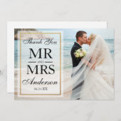 Schwarz-weißes elegantes Foto Dankeskarte (Vorne/Hinten)