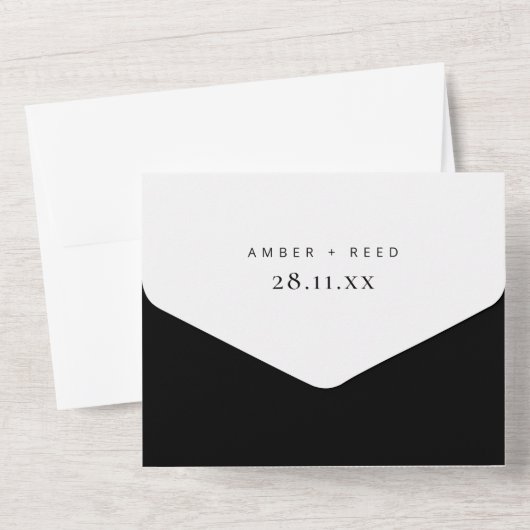 Schwarz-weißes, elegantes Minimalistisches Tear Of All In One Einladung (Rückseite)