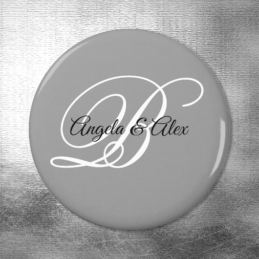 Schwarz-weißes, elegantes Schriftmonogramm in Grau Magnet