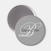 Schwarz-weißes, elegantes Schriftmonogramm in Grau Magnet (Vorderseite/Rückseite)