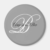 Schwarz-weißes, elegantes Schriftmonogramm in Grau Magnet (Vorne)